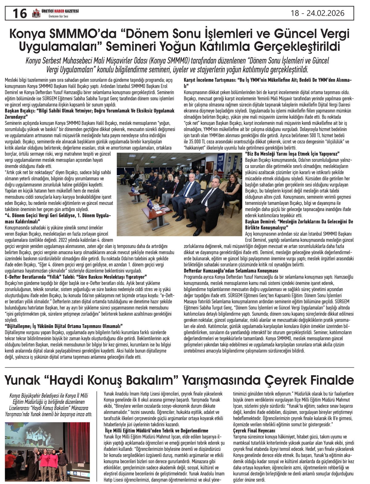ÜRETİCİ HABER  GAZETESİ  18.02.2026