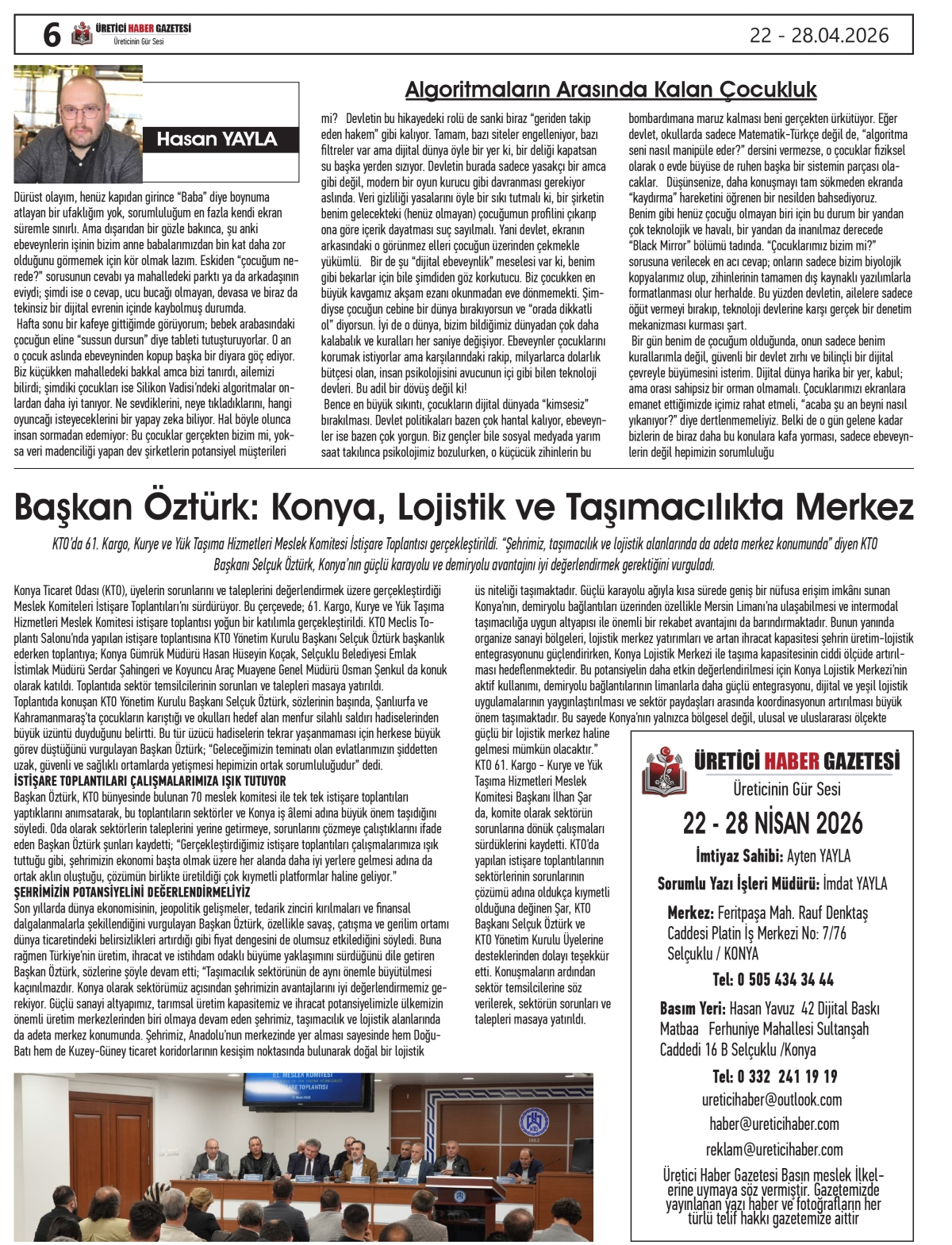 ÜRETİCİ HABER GAZETESİ  22.04.2026