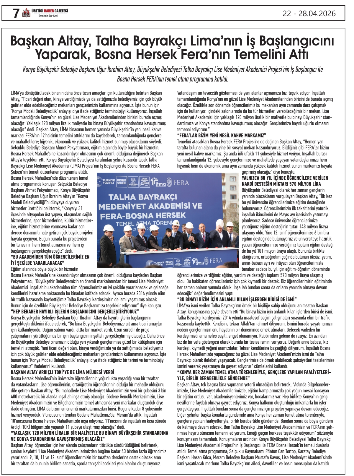 ÜRETİCİ HABER GAZETESİ  22.04.2026