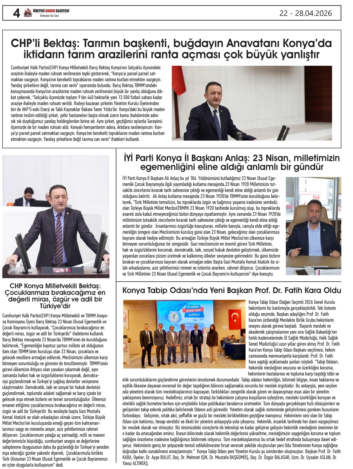 ÜRETİCİ HABER GAZETESİ  22.04.2026