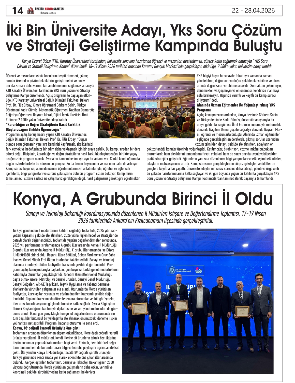 ÜRETİCİ HABER GAZETESİ  22.04.2026