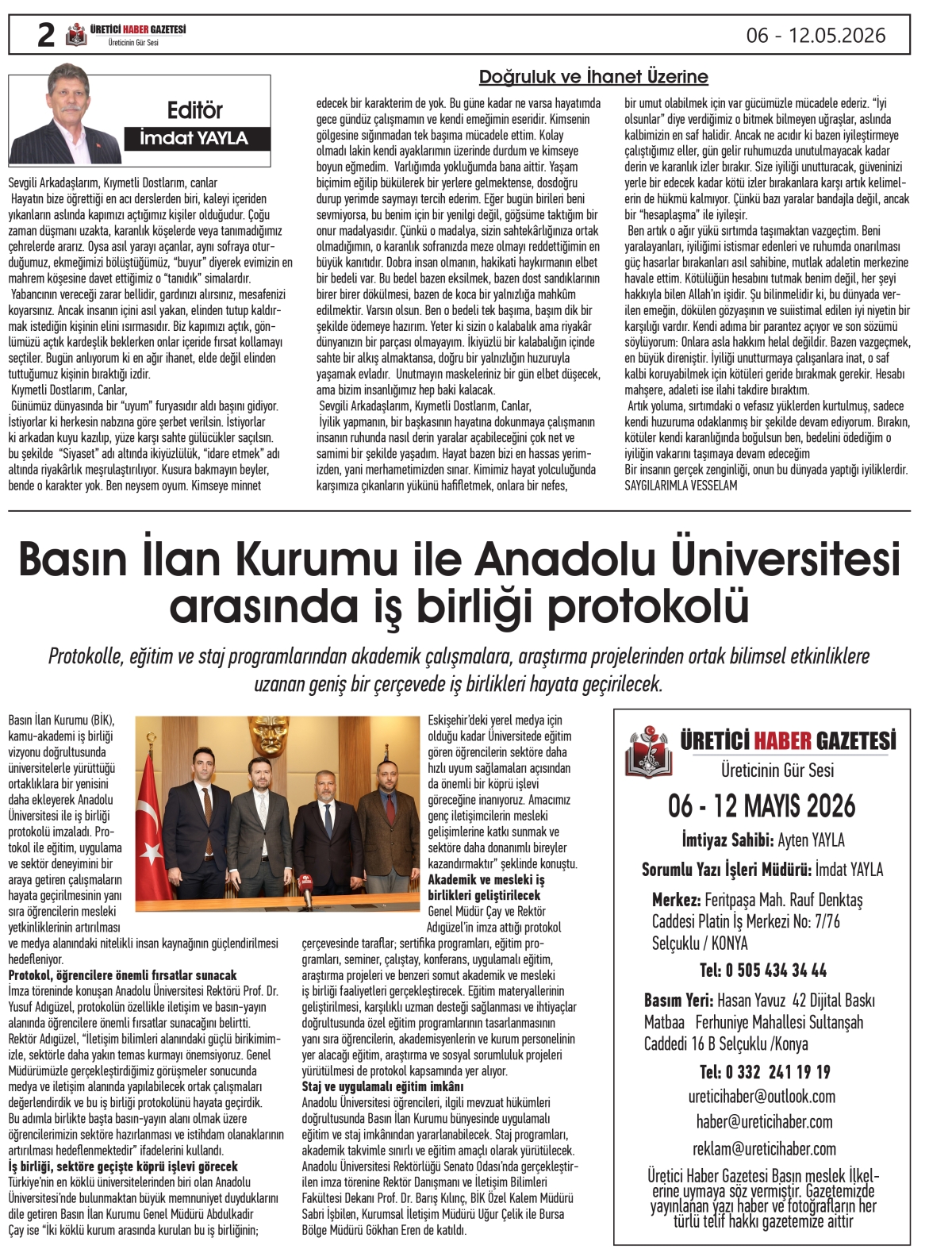 ÜRETİCİ HABER  GAZETESİ     06.05.2026
