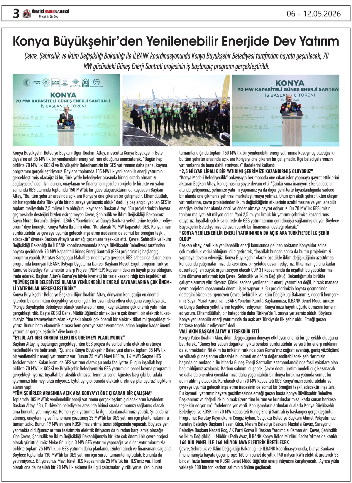ÜRETİCİ HABER  GAZETESİ     06.05.2026