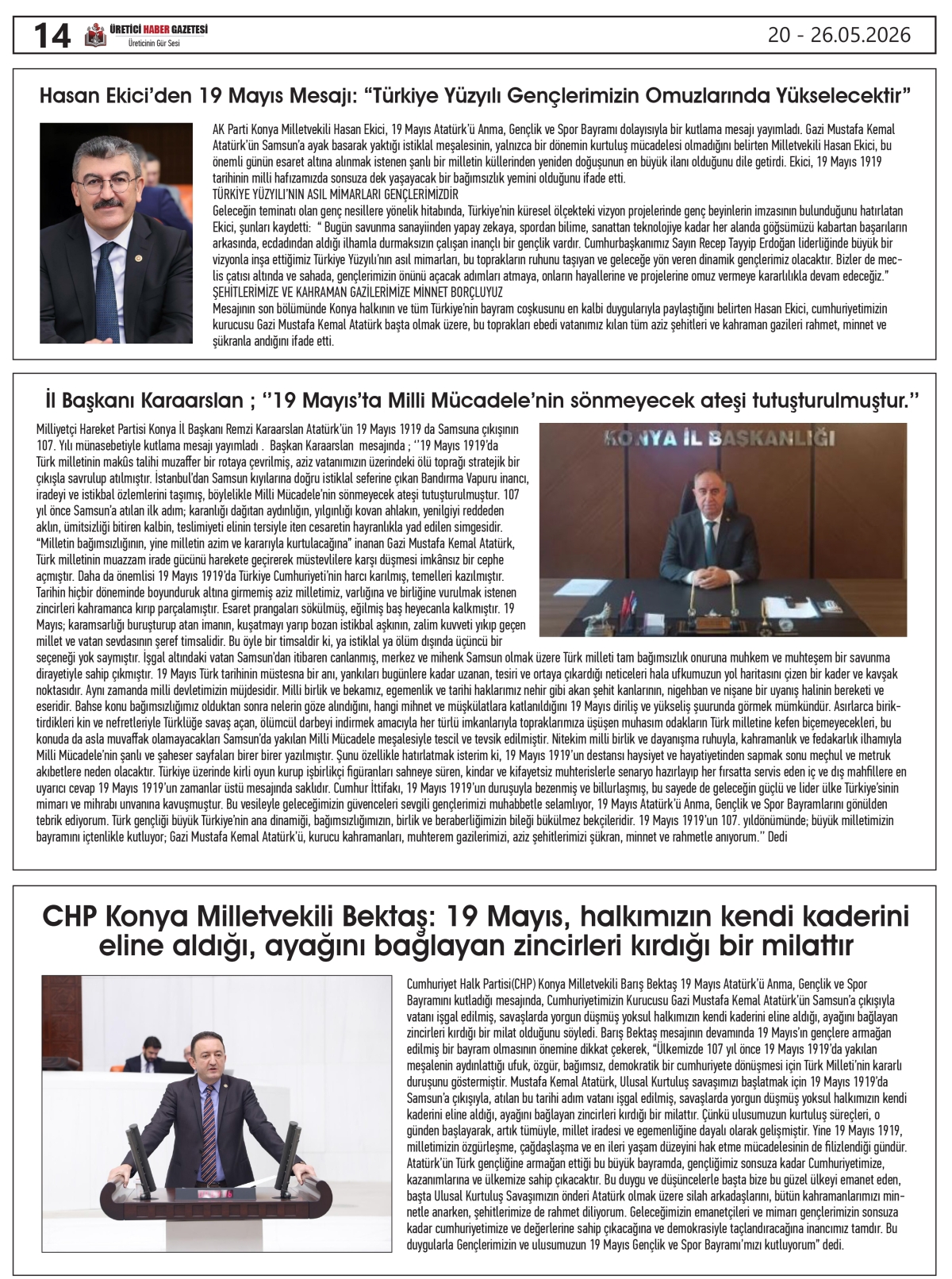 ÜRETİCİ  HABER  GAZTESİ 20.05.2026