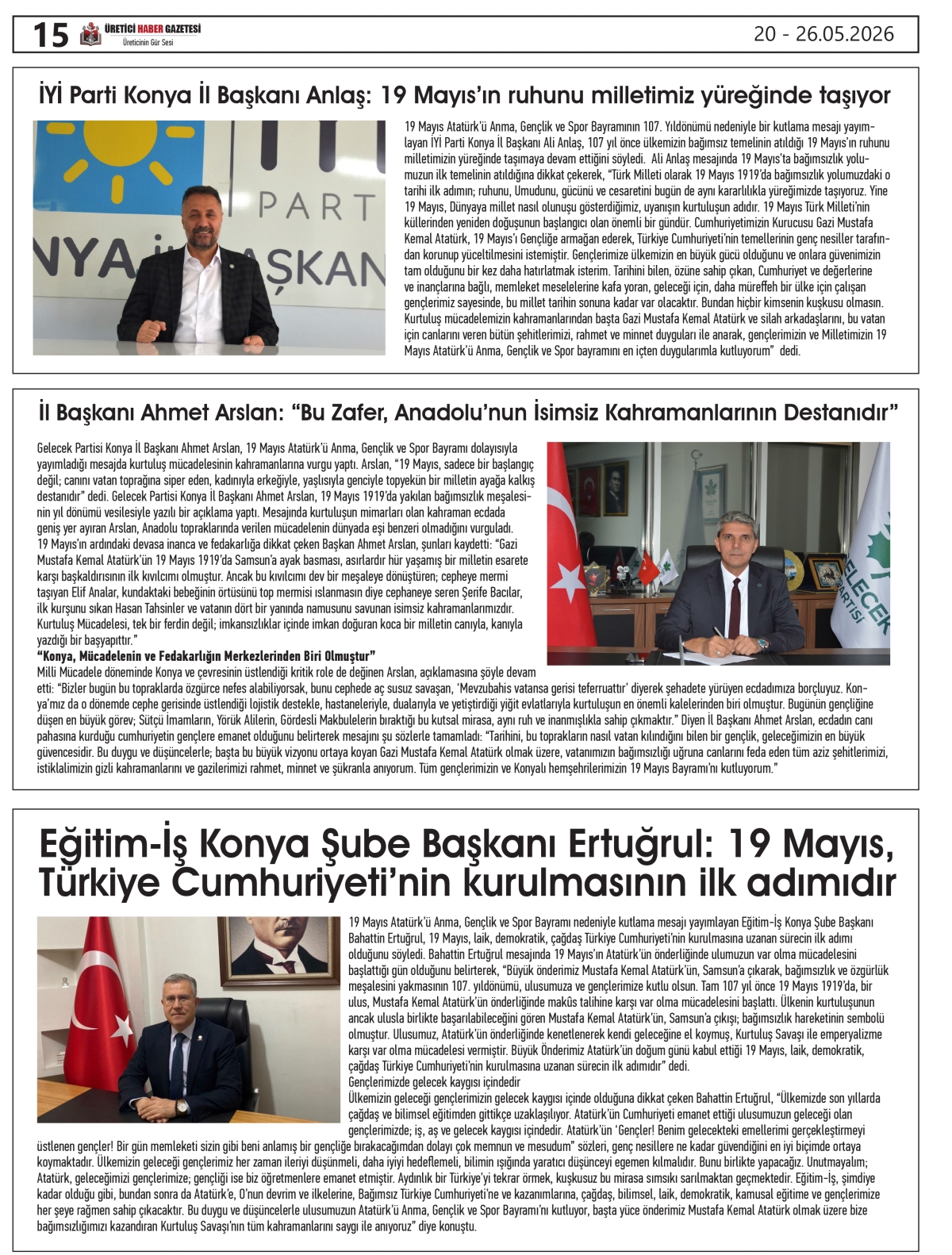 ÜRETİCİ  HABER  GAZTESİ 20.05.2026