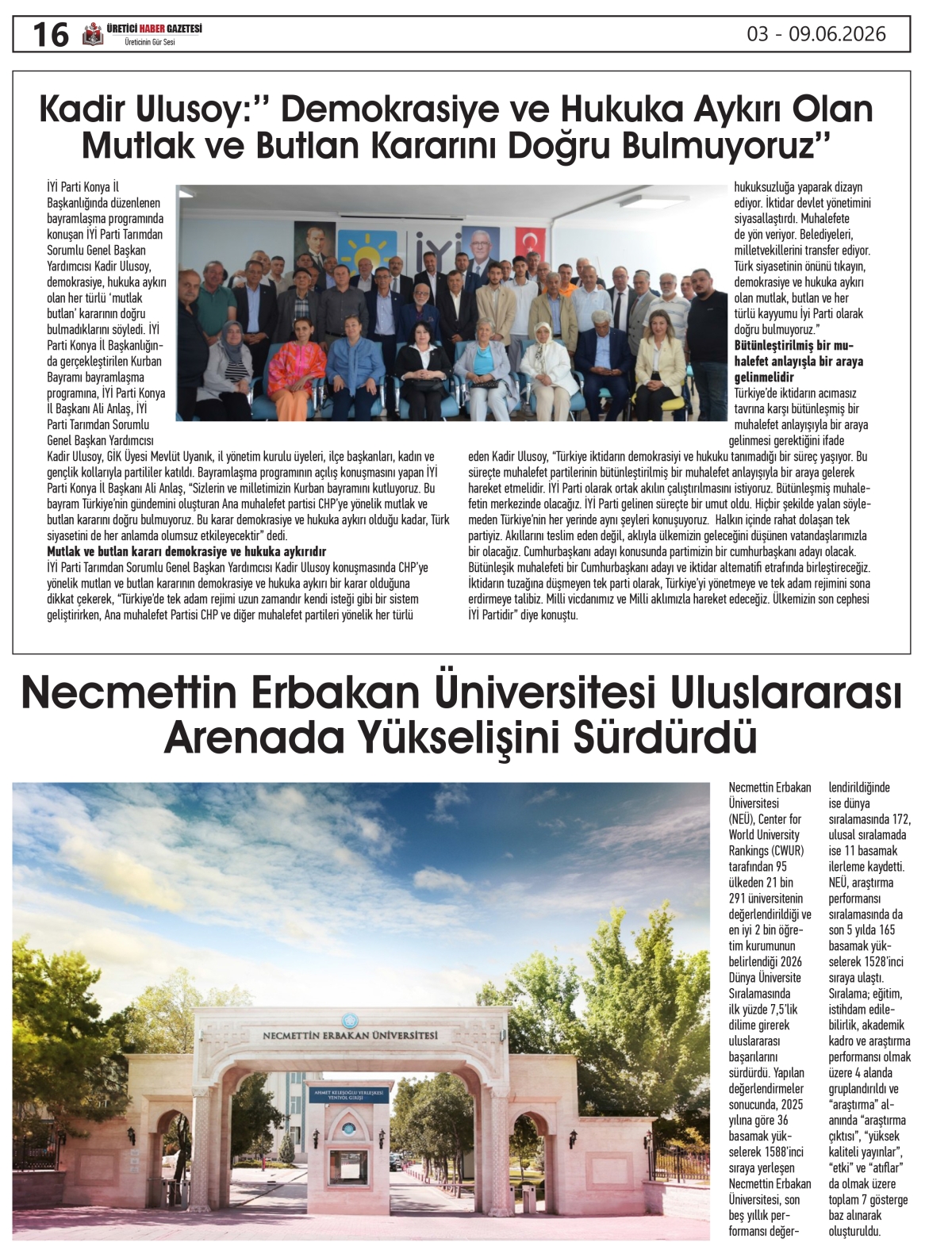 ÜRETİCİ HABER  GAZETESİ  03.06.2026