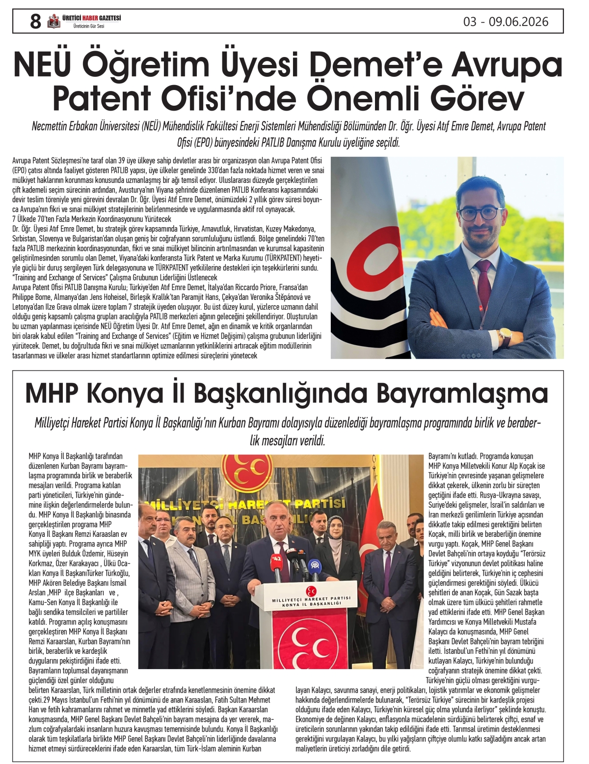 ÜRETİCİ HABER  GAZETESİ  03.06.2026