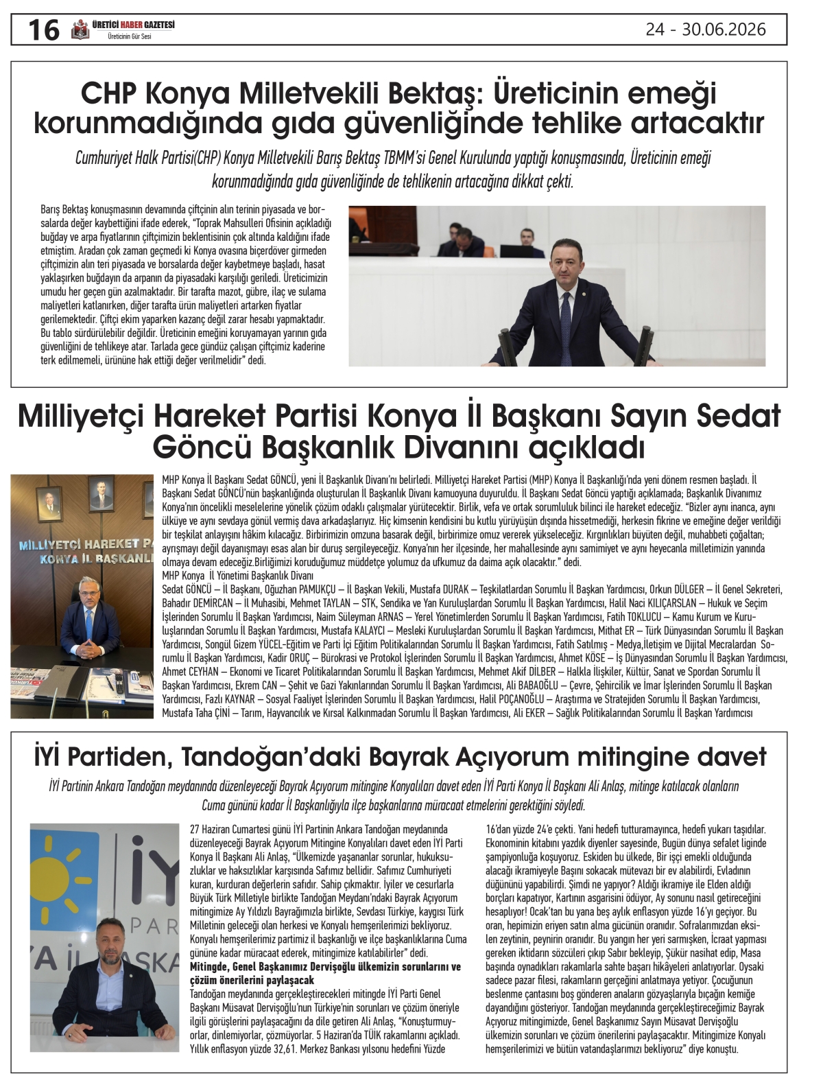 ÜRETİCİ HABER  GAZETESİ  24.06.2026