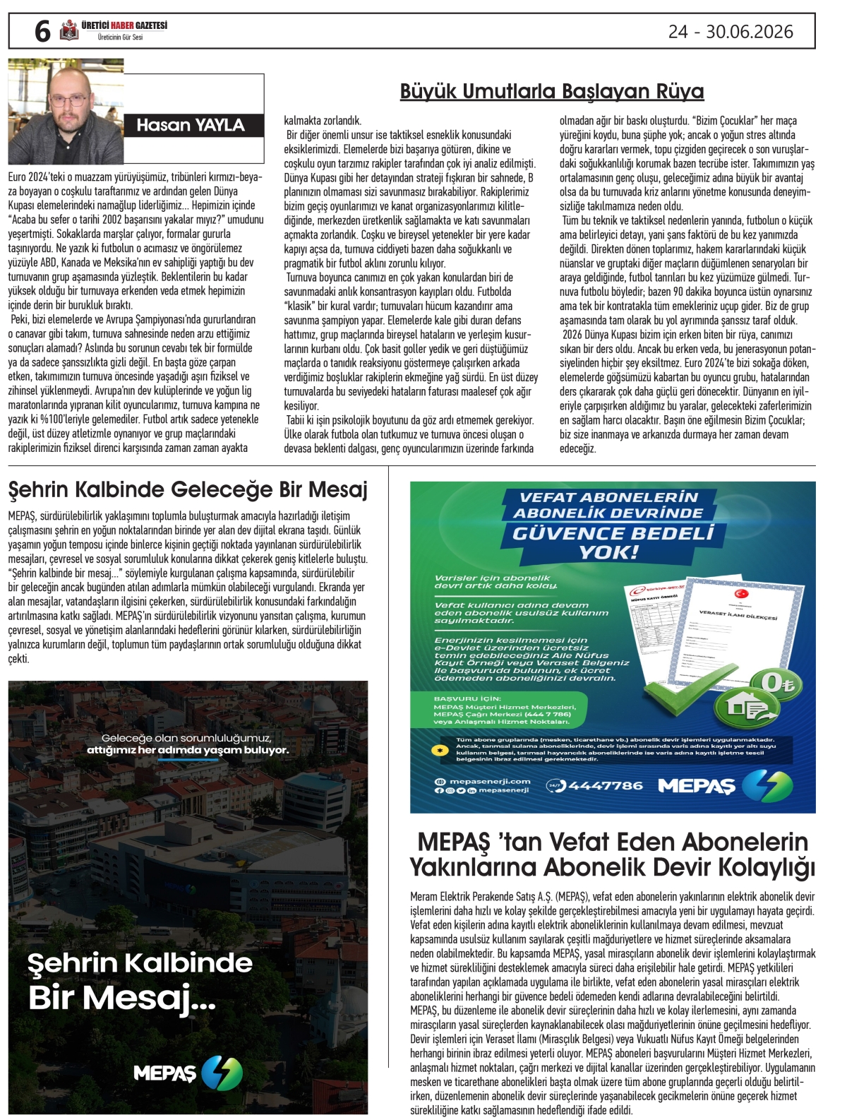 ÜRETİCİ HABER  GAZETESİ  24.06.2026