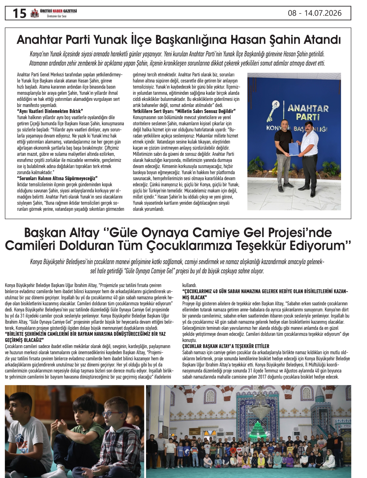 ÜRETİCİ  HABER  GAZETESİ  08.07.2026