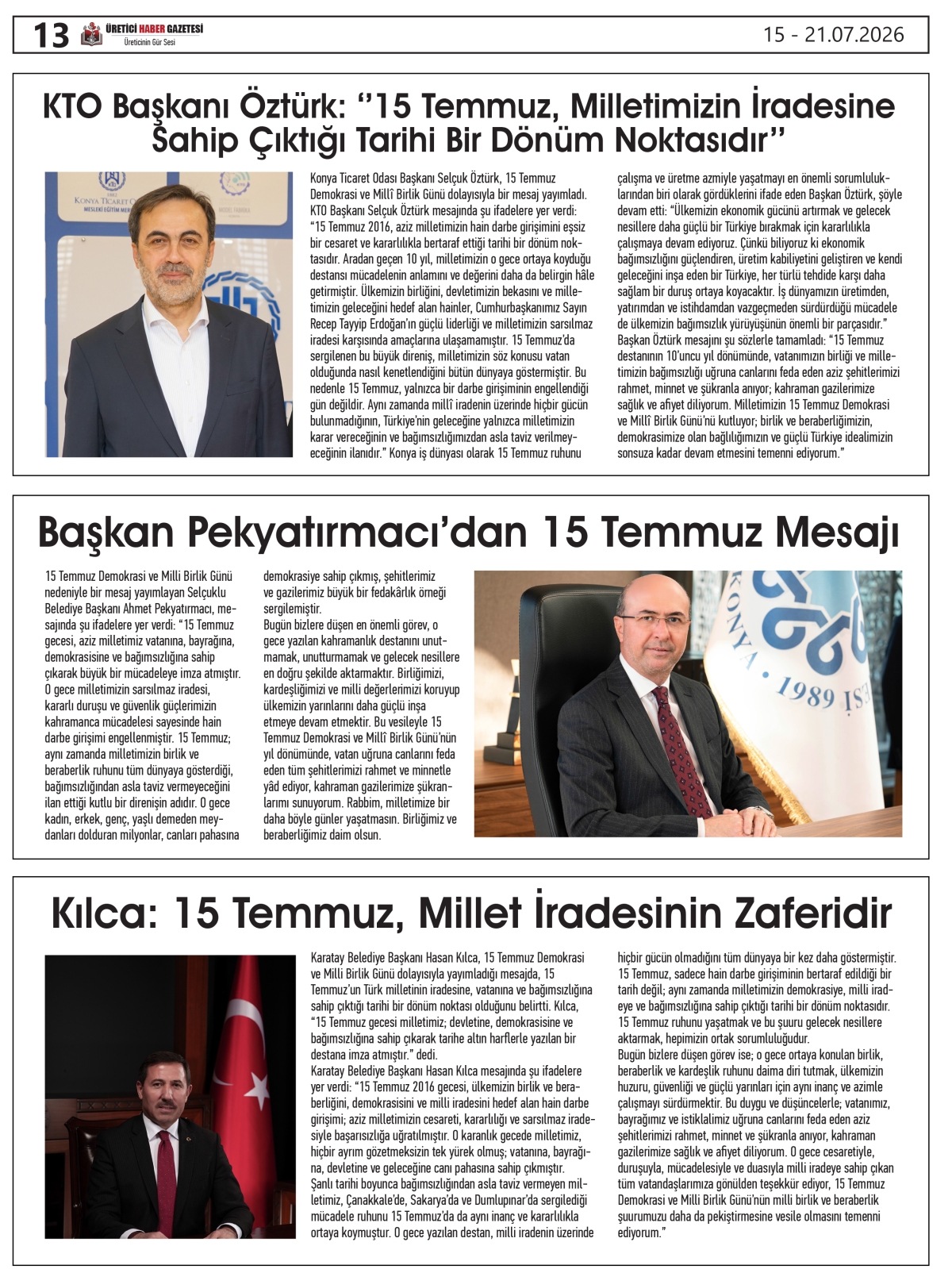 ÜRETİCİ  HABER  GAZETESİ  15.07.2026