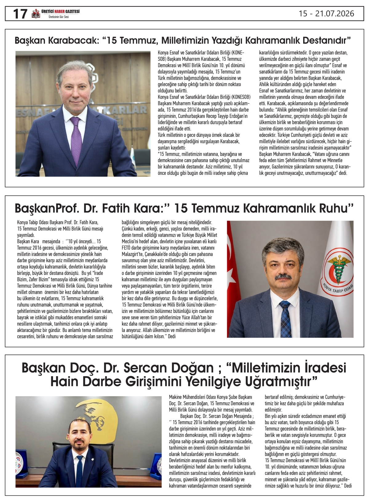 ÜRETİCİ  HABER  GAZETESİ  15.07.2026