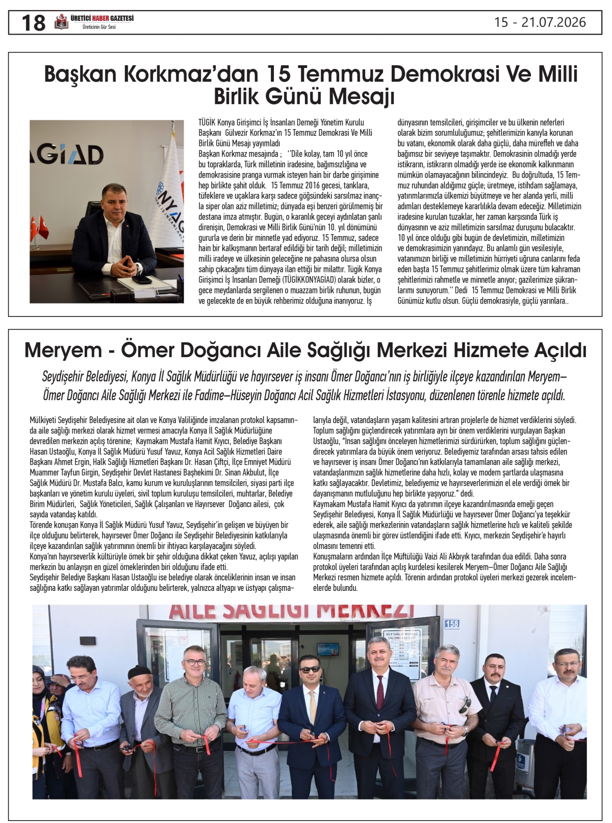 ÜRETİCİ  HABER  GAZETESİ  15.07.2026