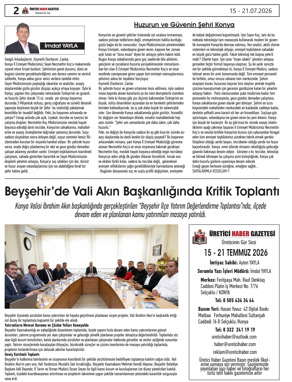 ÜRETİCİ  HABER  GAZETESİ  15.07.2026