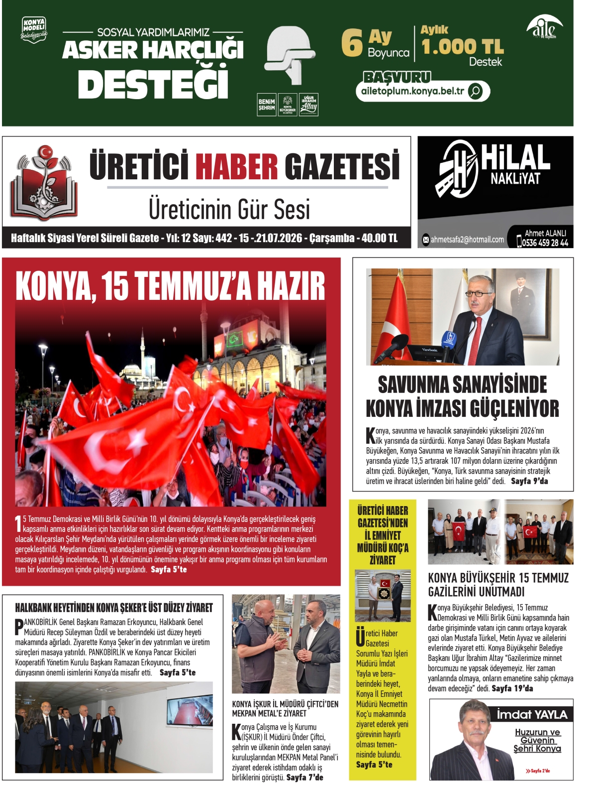 ÜRETİCİ  HABER  GAZETESİ  15.07.2026