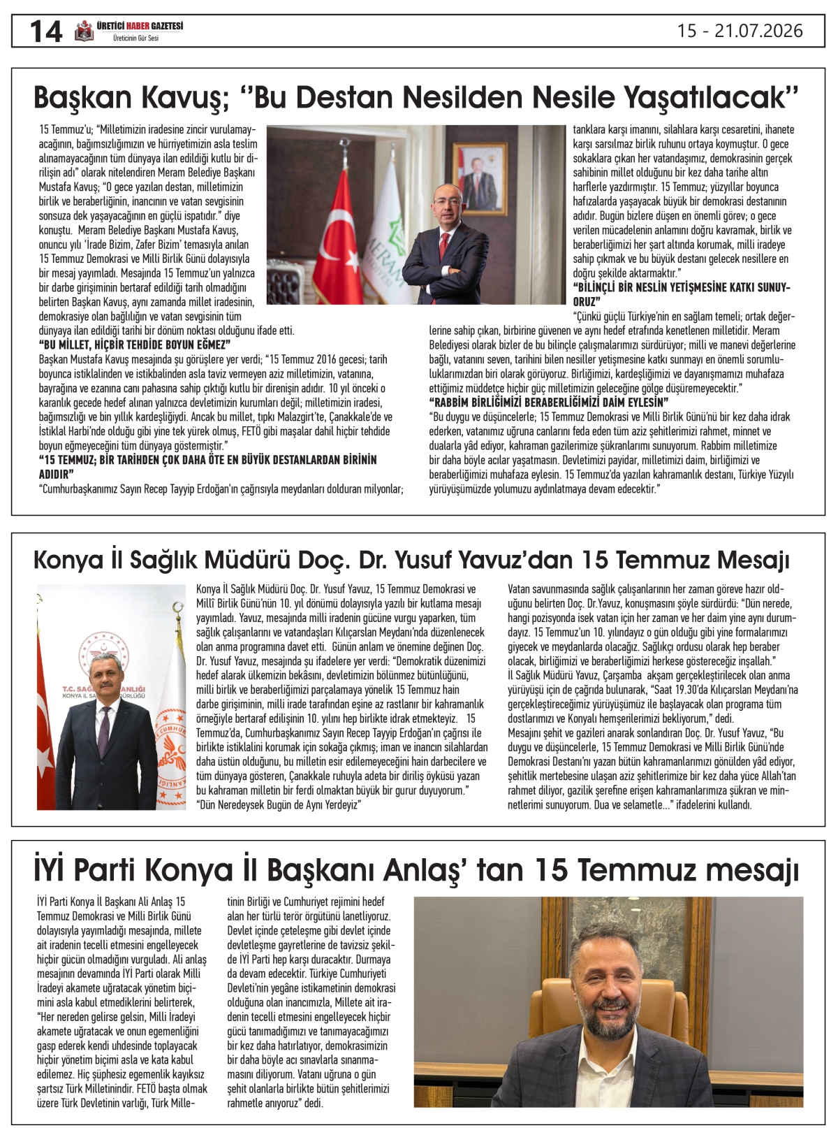 ÜRETİCİ  HABER  GAZETESİ  15.07.2026