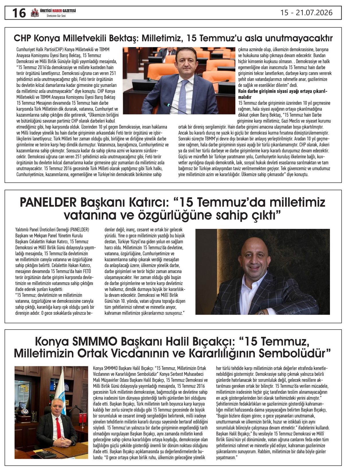 ÜRETİCİ  HABER  GAZETESİ  15.07.2026