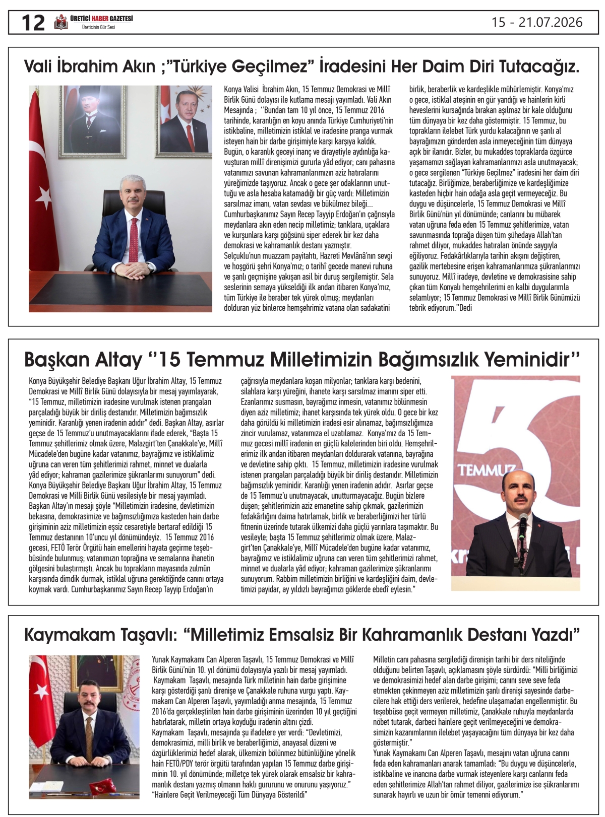 ÜRETİCİ  HABER  GAZETESİ  15.07.2026