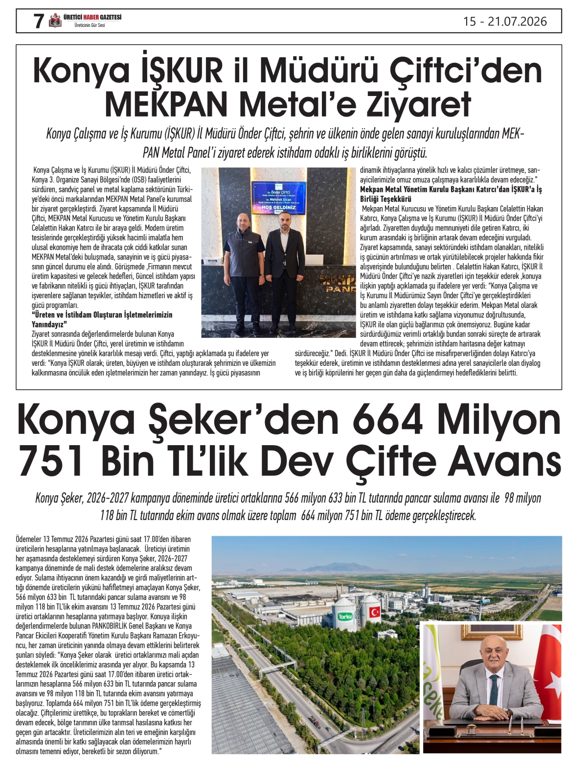 ÜRETİCİ  HABER  GAZETESİ  15.07.2026