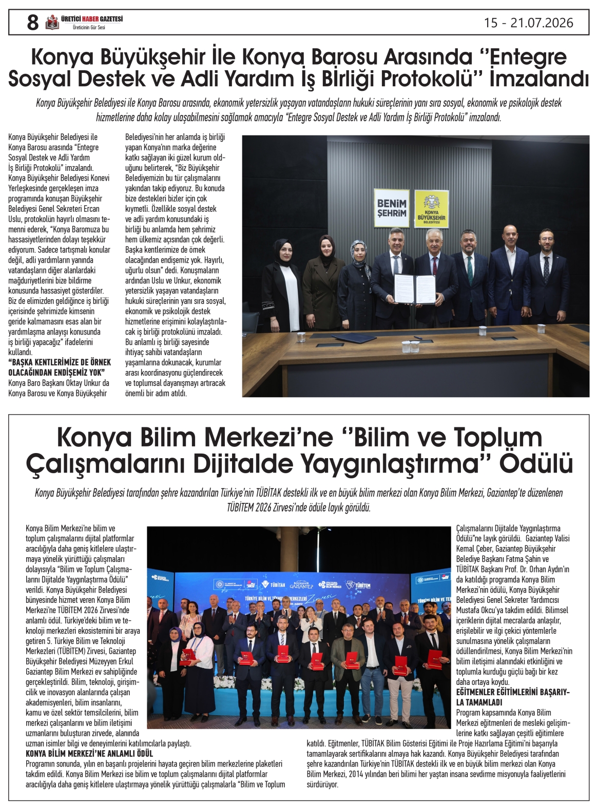 ÜRETİCİ  HABER  GAZETESİ  15.07.2026