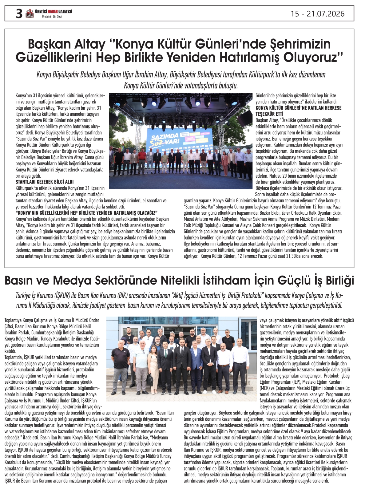 ÜRETİCİ  HABER  GAZETESİ  15.07.2026