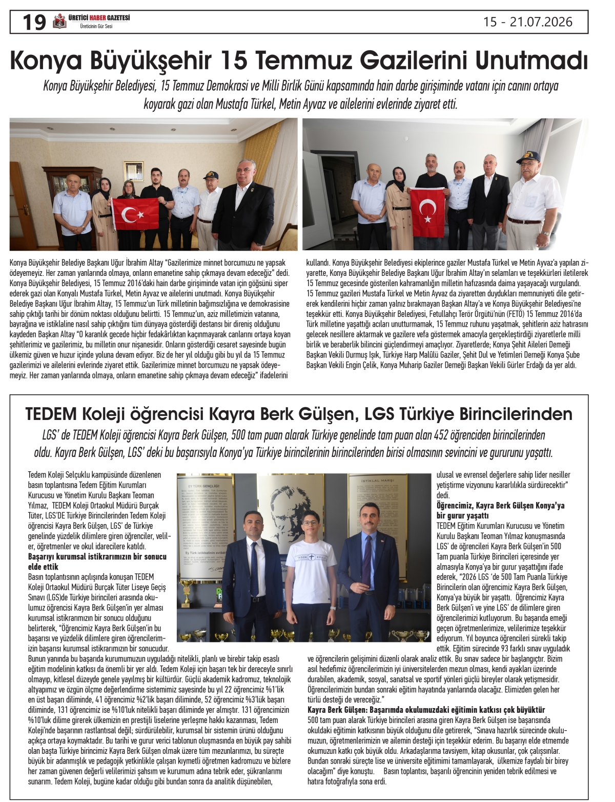 ÜRETİCİ  HABER  GAZETESİ  15.07.2026