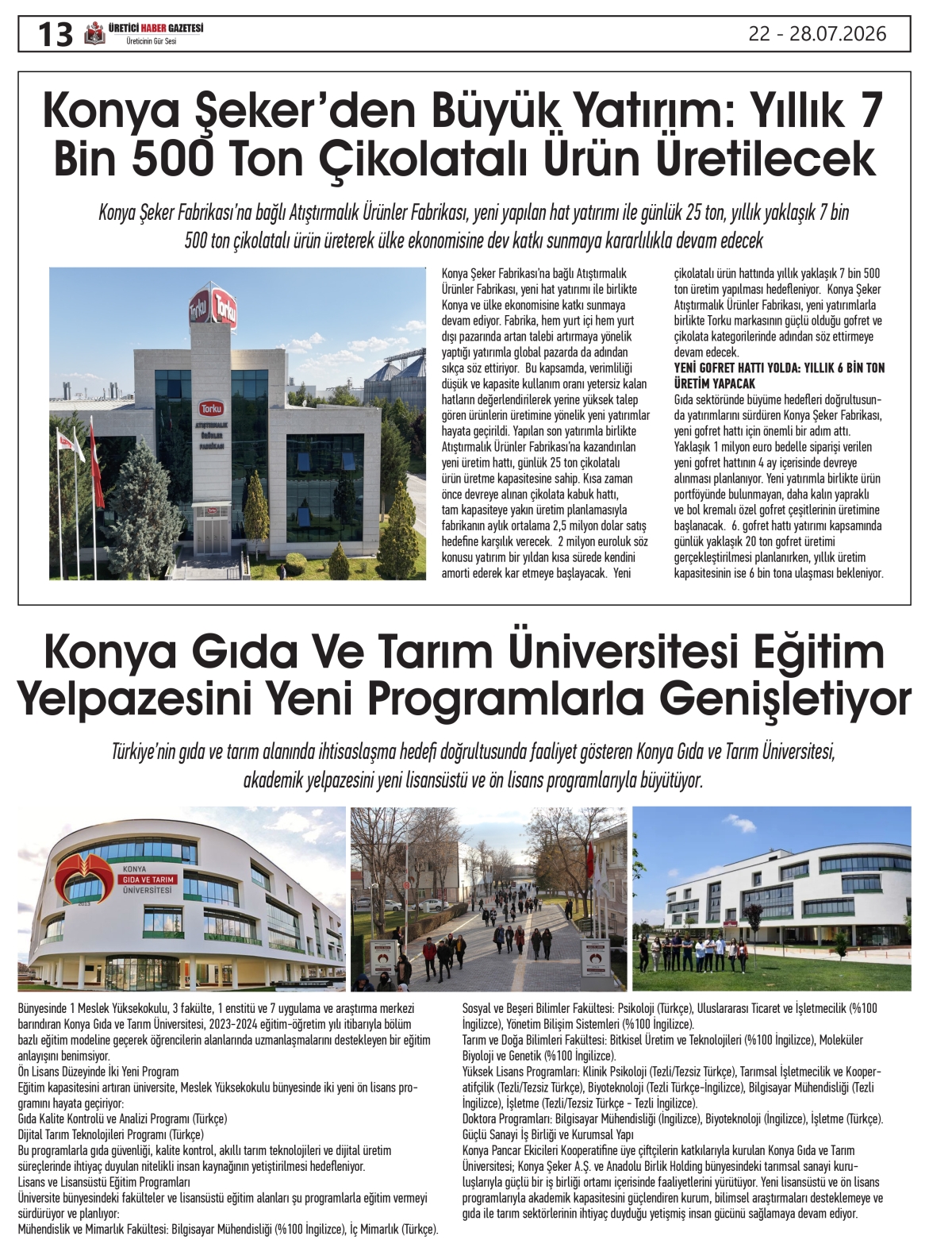 ÜRETİCİ HABER  GAZETESİ  22.07.2026