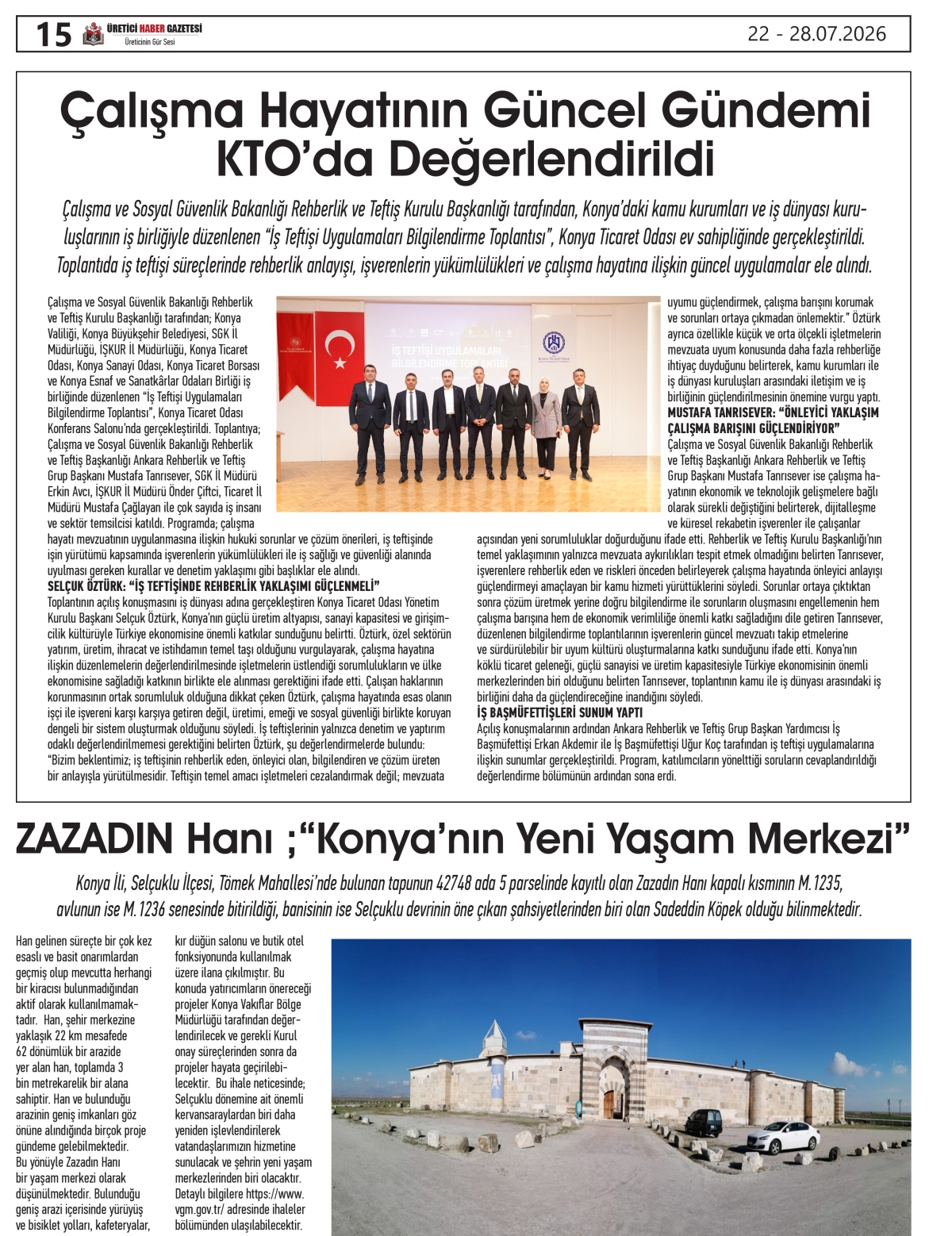 ÜRETİCİ HABER  GAZETESİ  22.07.2026