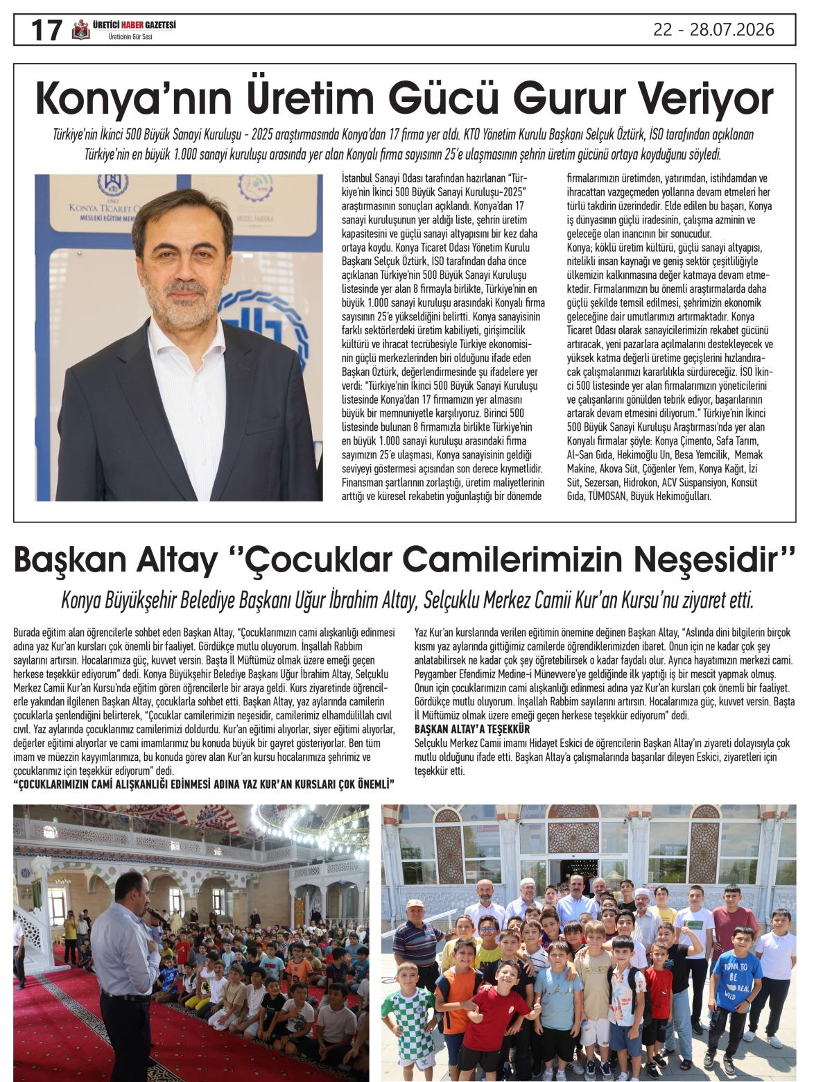 ÜRETİCİ HABER  GAZETESİ  22.07.2026