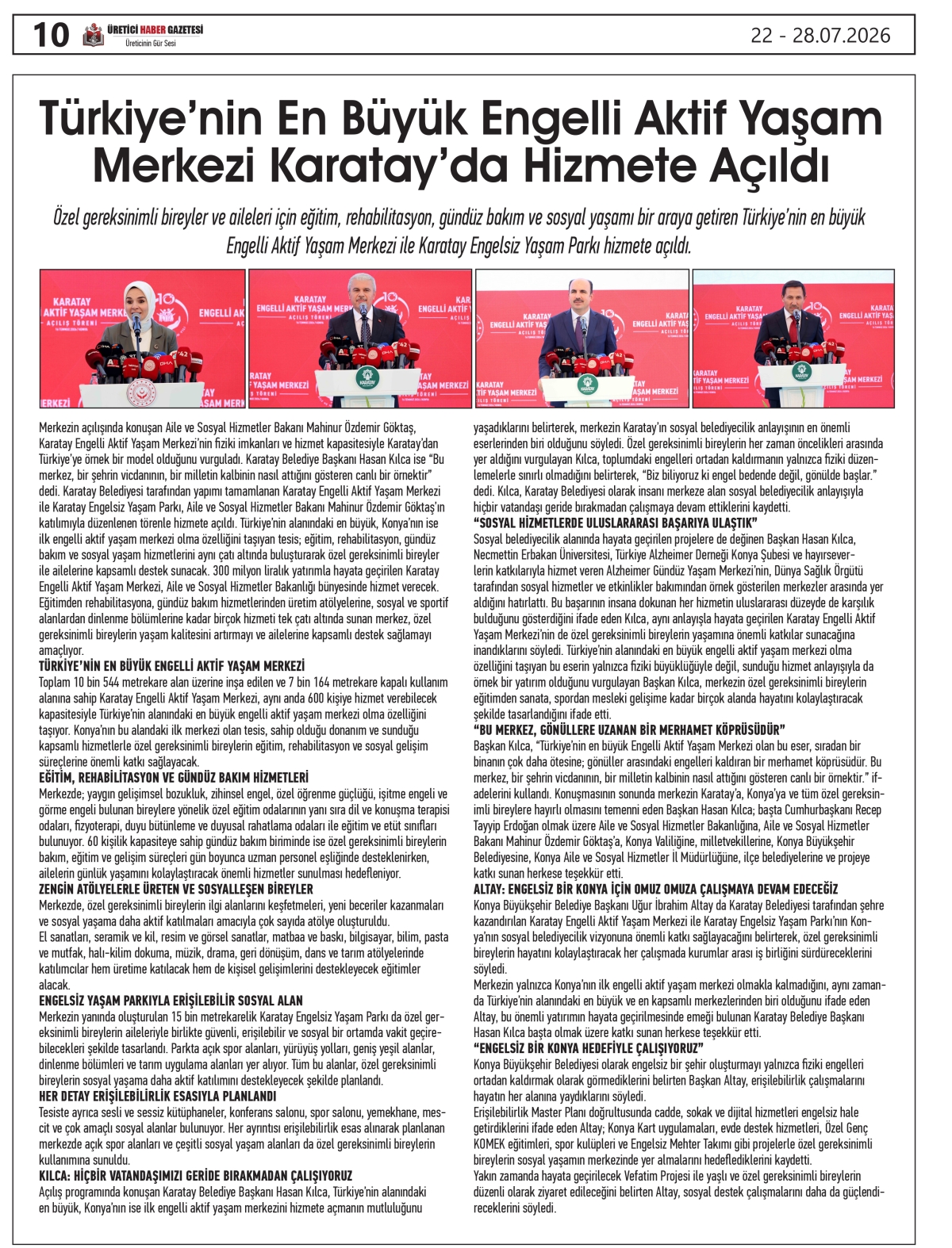 ÜRETİCİ HABER  GAZETESİ  22.07.2026