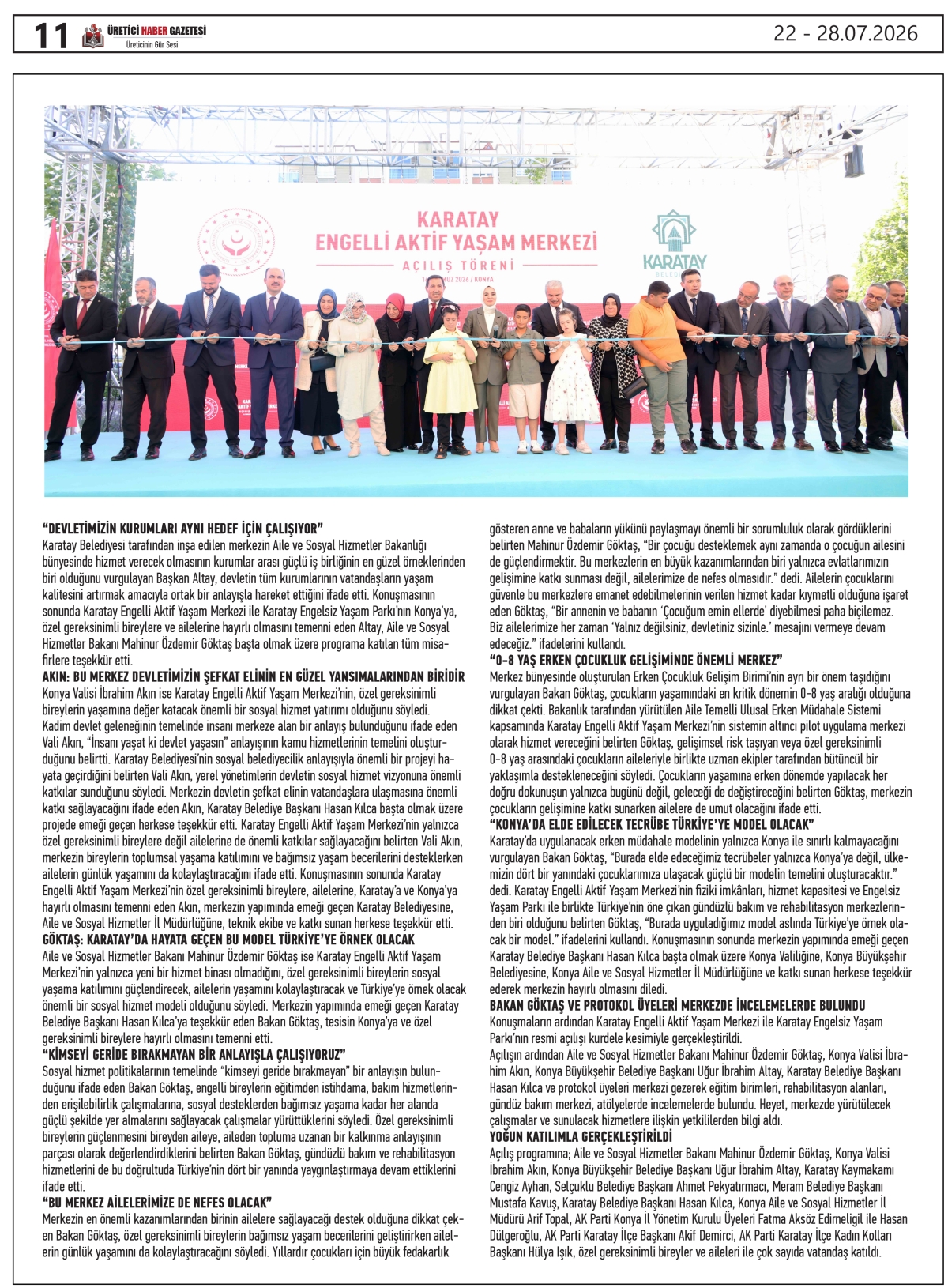 ÜRETİCİ HABER  GAZETESİ  22.07.2026