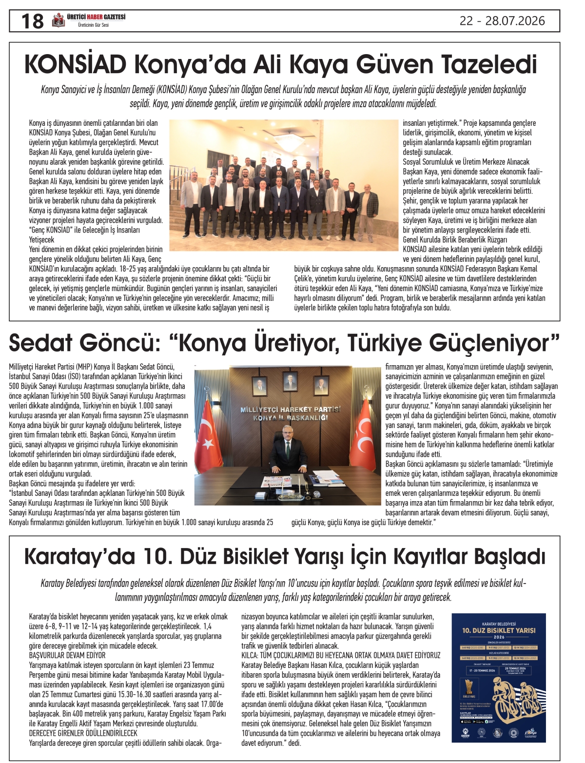 ÜRETİCİ HABER  GAZETESİ  22.07.2026