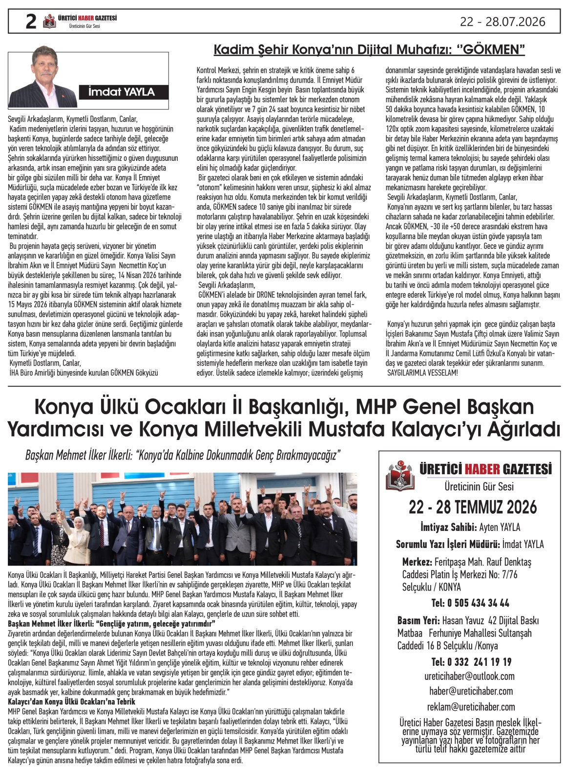 ÜRETİCİ HABER  GAZETESİ  22.07.2026