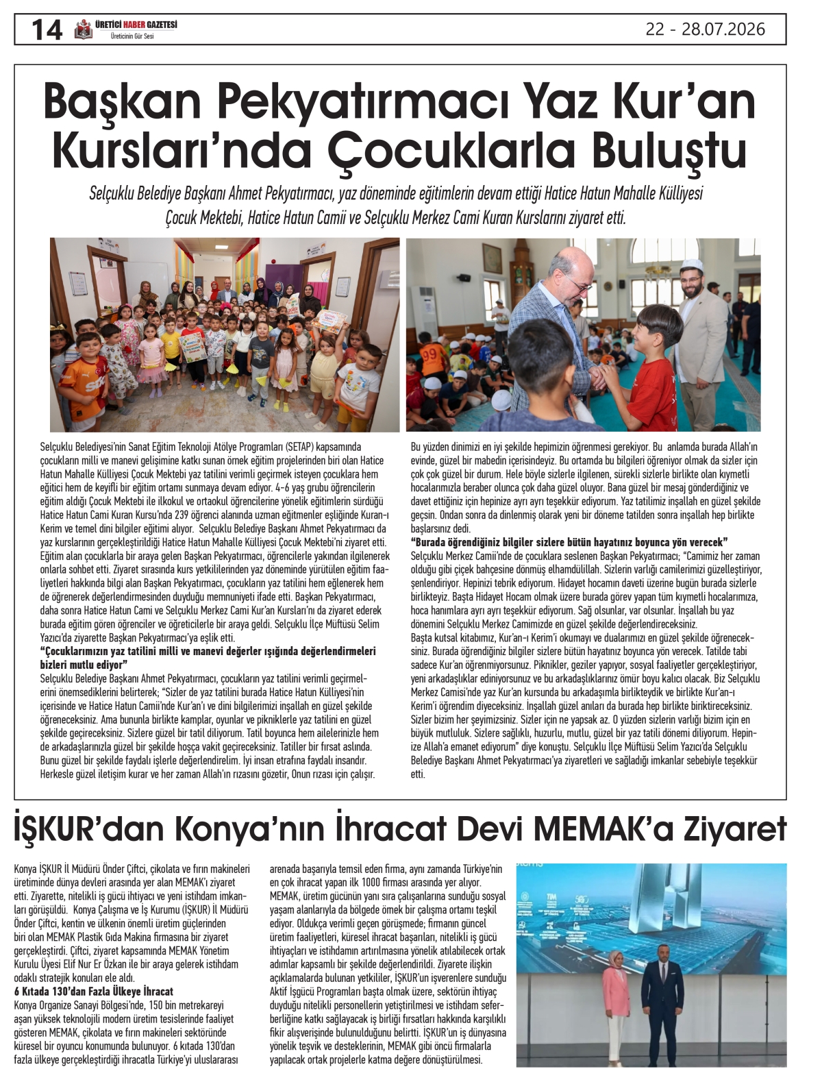 ÜRETİCİ HABER  GAZETESİ  22.07.2026