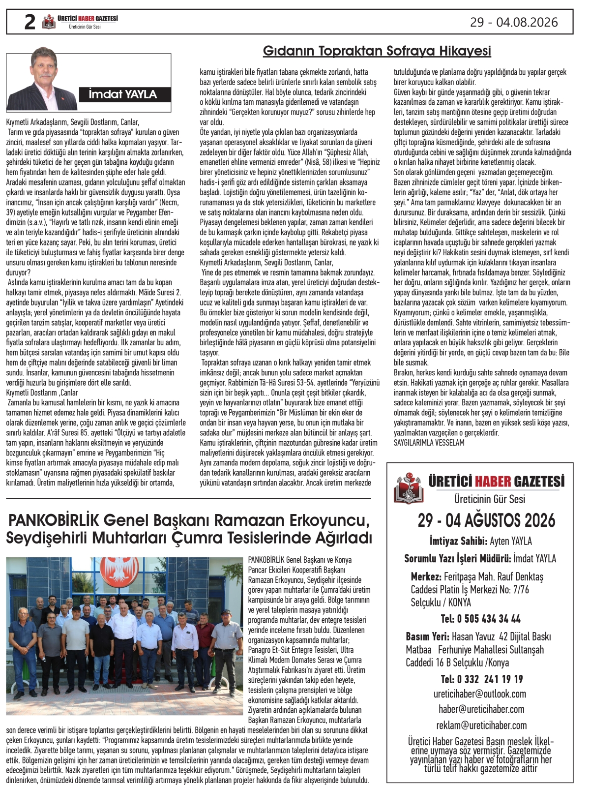 ÜRETİCİ  HABER GAZETESİ  29.07.2026