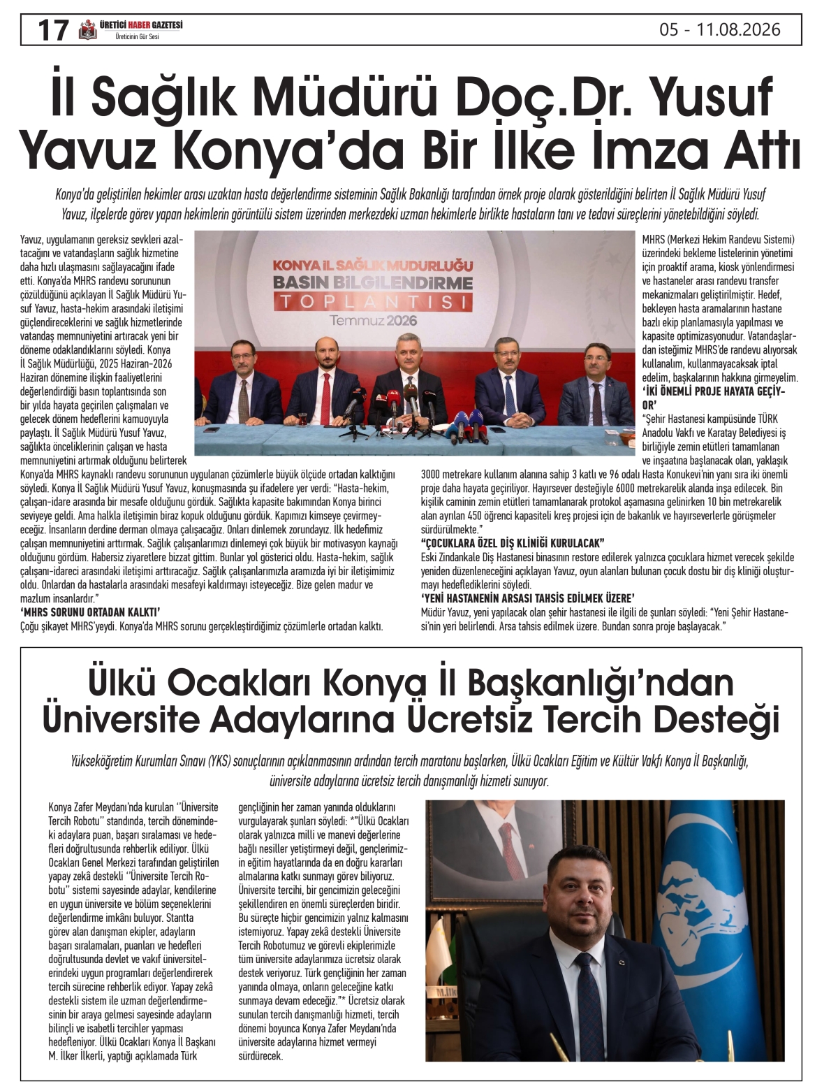 ÜRETİCİ HABER  GAZETESİ  05.08.2026
