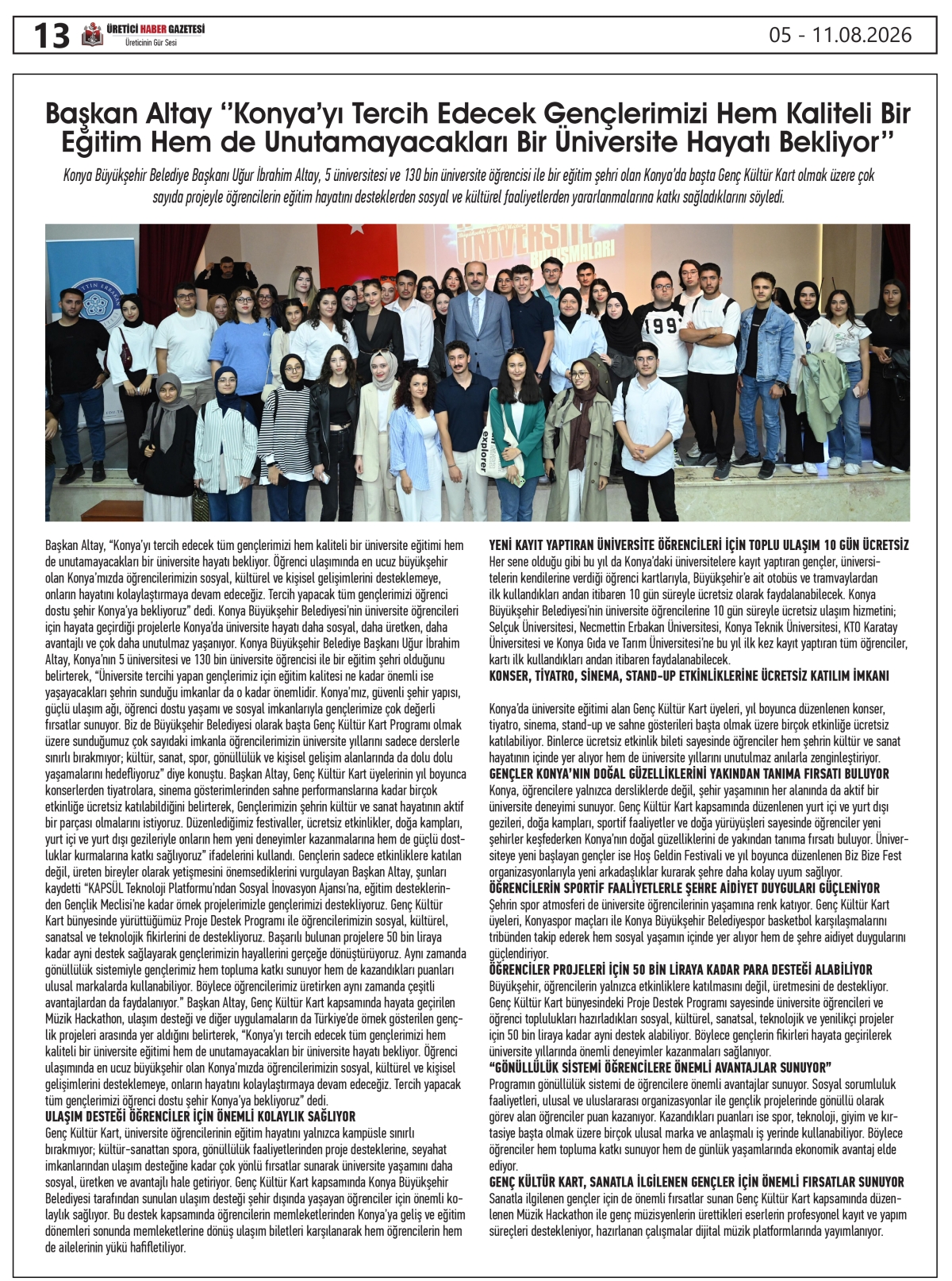 ÜRETİCİ HABER  GAZETESİ  05.08.2026