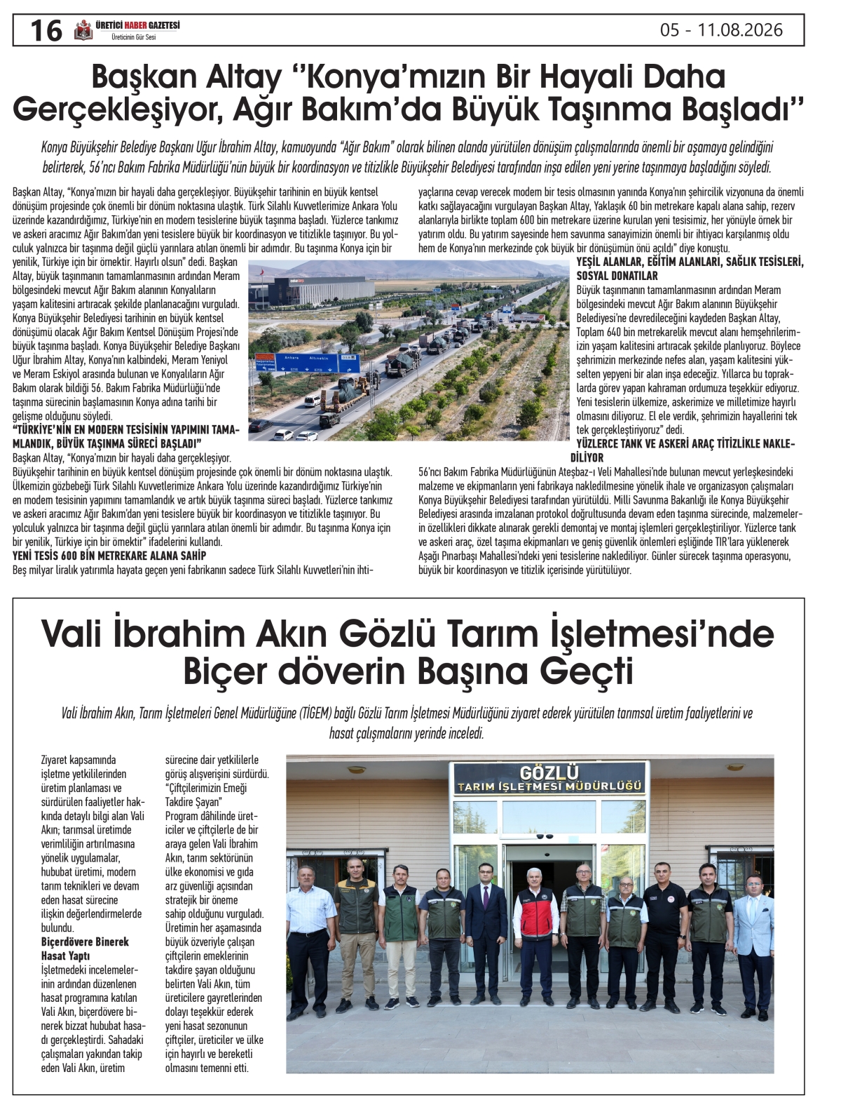 ÜRETİCİ HABER  GAZETESİ  05.08.2026