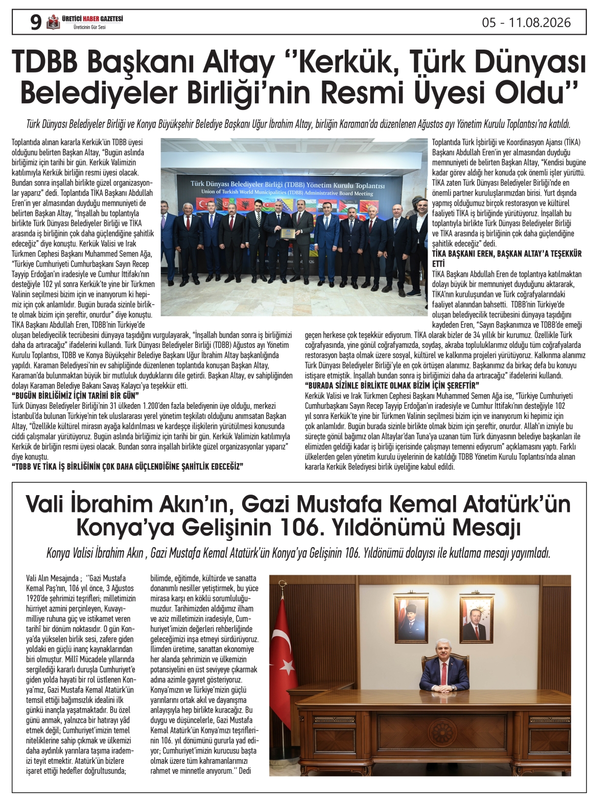 ÜRETİCİ HABER  GAZETESİ  05.08.2026