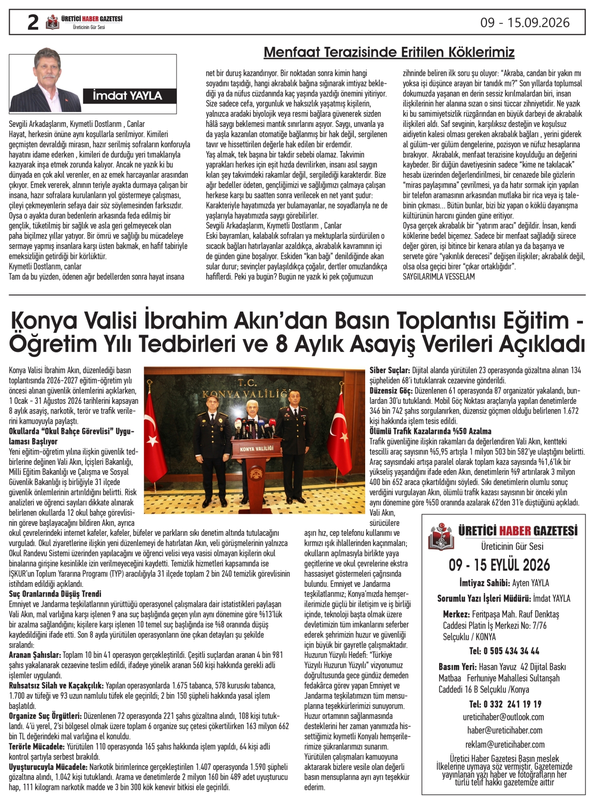 ÜRETİCİ HABER  GAZETESİ 09.09.2026