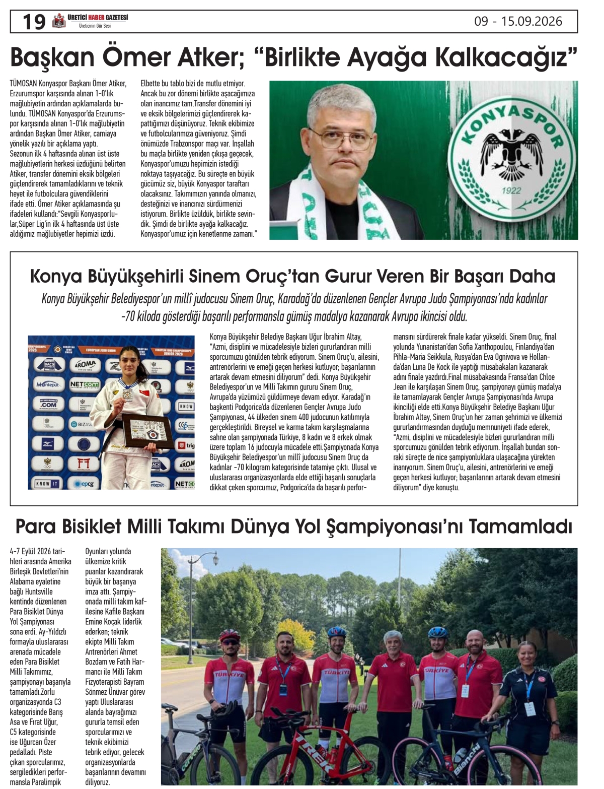 ÜRETİCİ HABER  GAZETESİ 09.09.2026