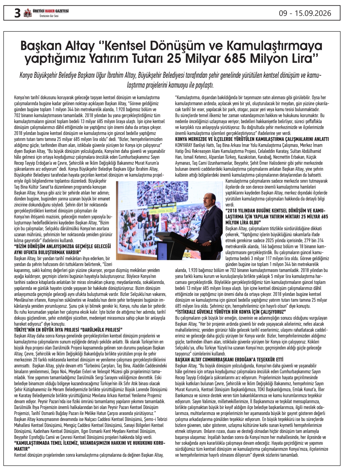 ÜRETİCİ HABER  GAZETESİ 09.09.2026