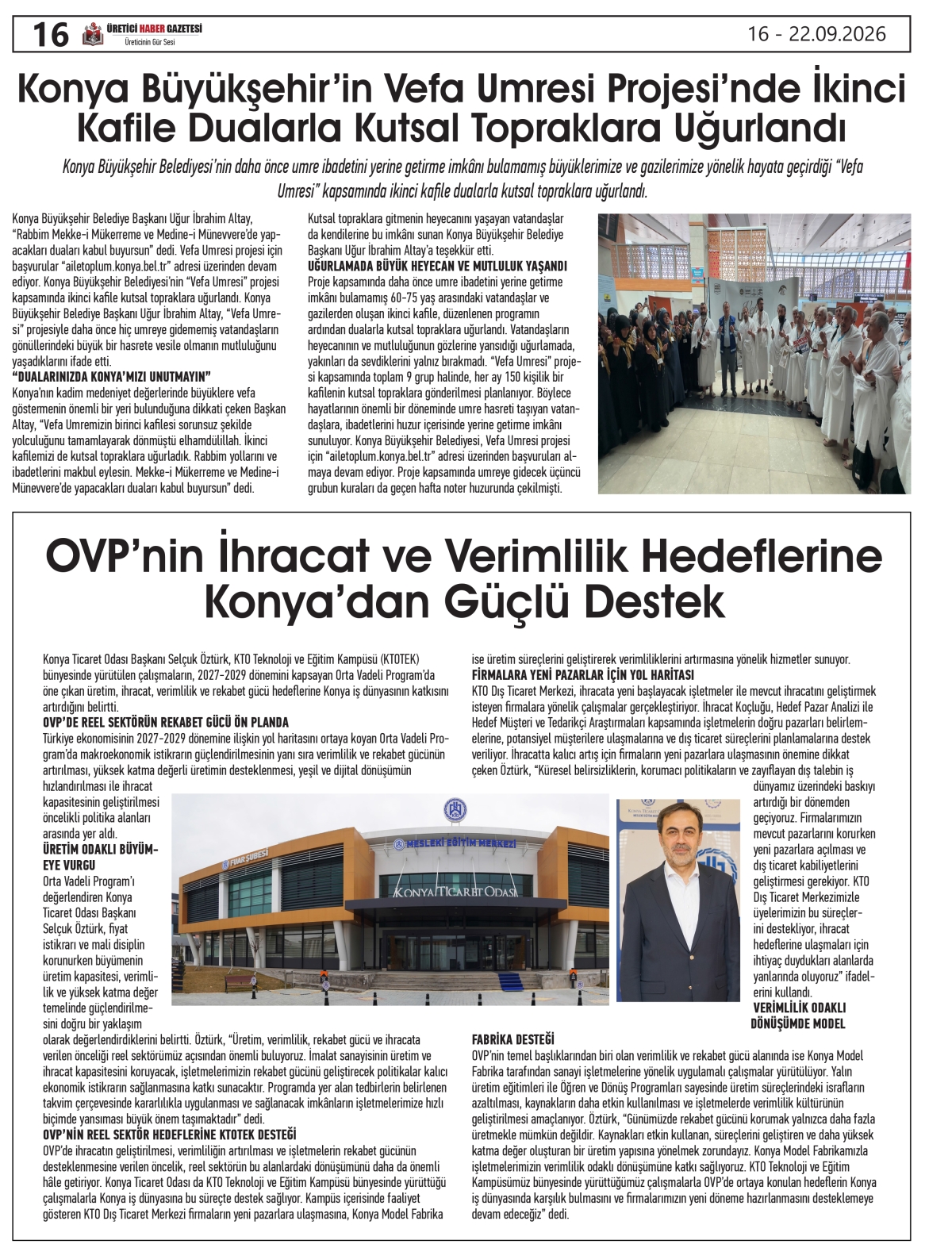 ÜRETİCİ  HABER GAZETESİ  16.09.2026