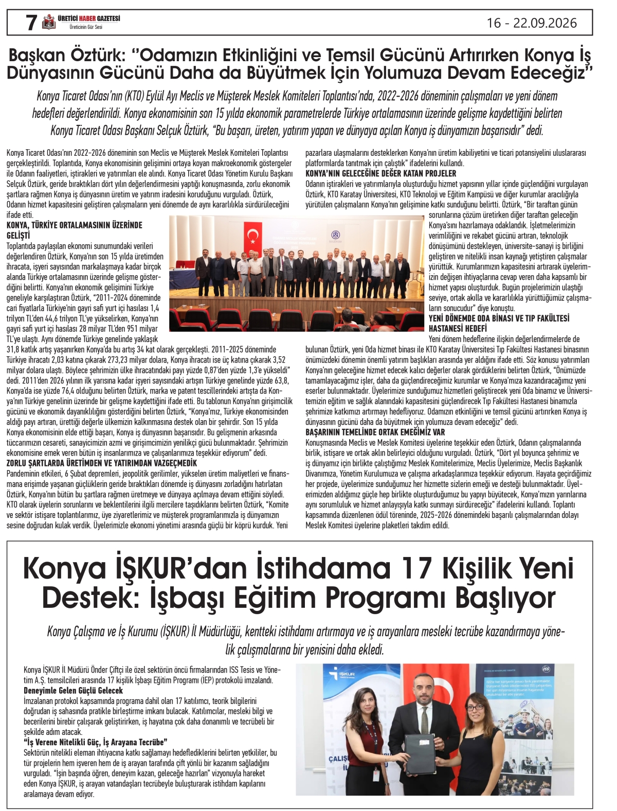 ÜRETİCİ  HABER GAZETESİ  16.09.2026