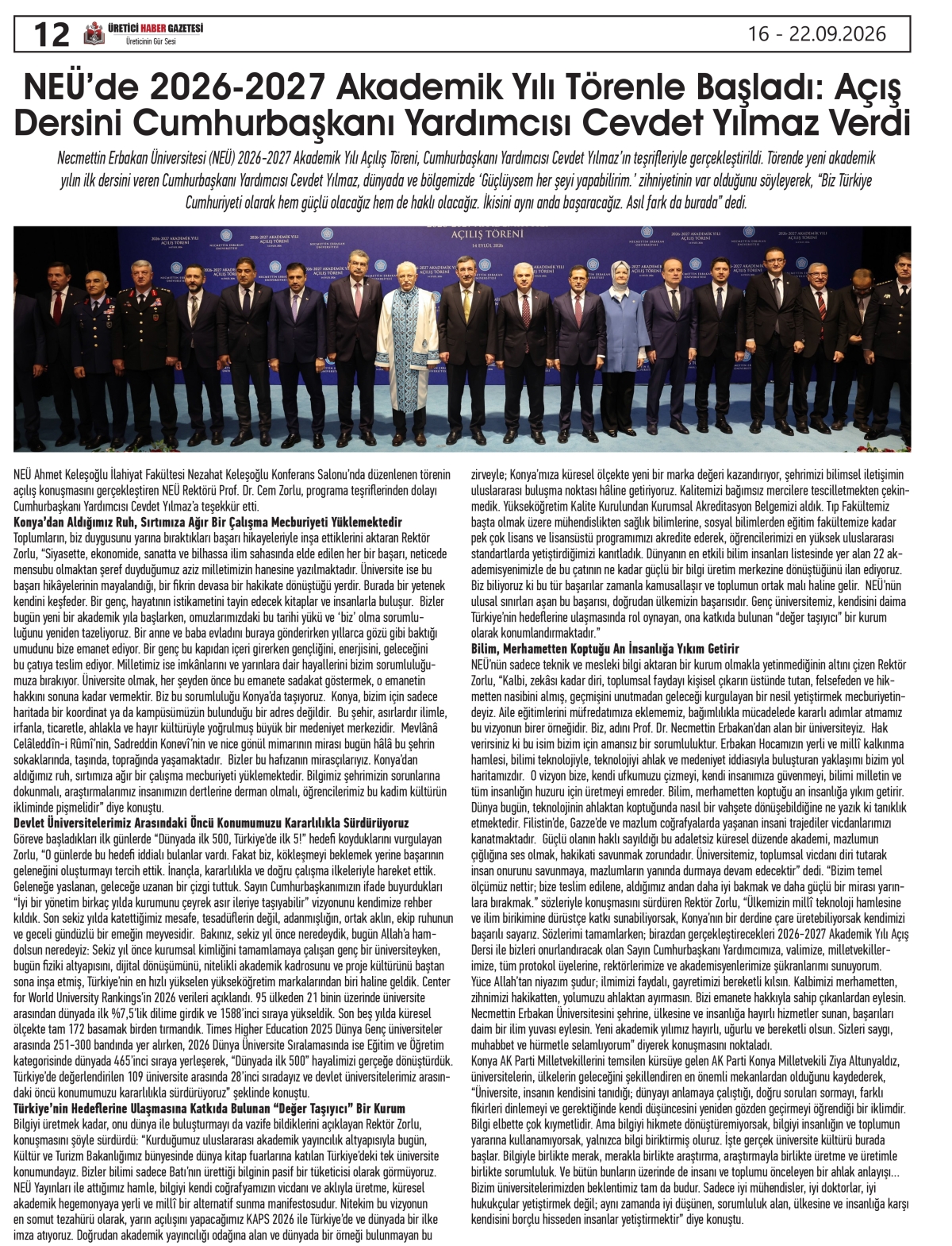 ÜRETİCİ  HABER GAZETESİ  16.09.2026