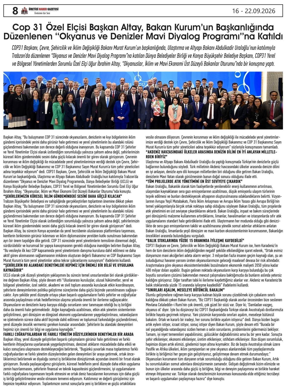 ÜRETİCİ  HABER GAZETESİ  16.09.2026