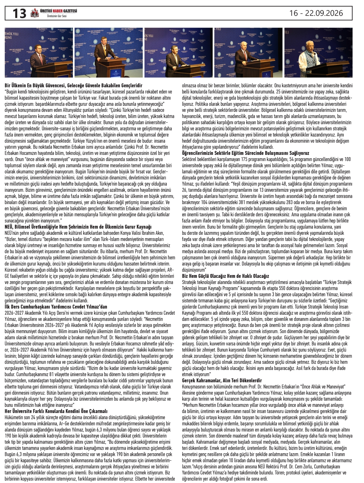 ÜRETİCİ  HABER GAZETESİ  16.09.2026