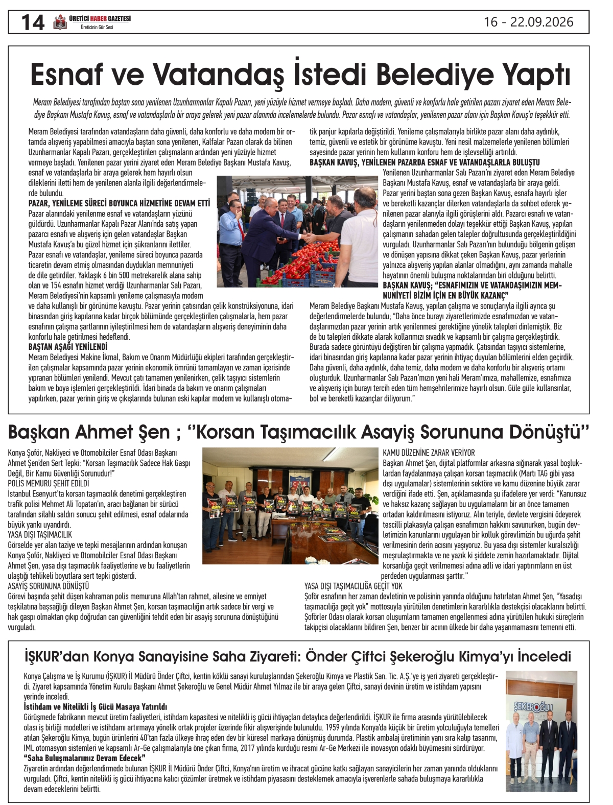 ÜRETİCİ  HABER GAZETESİ  16.09.2026