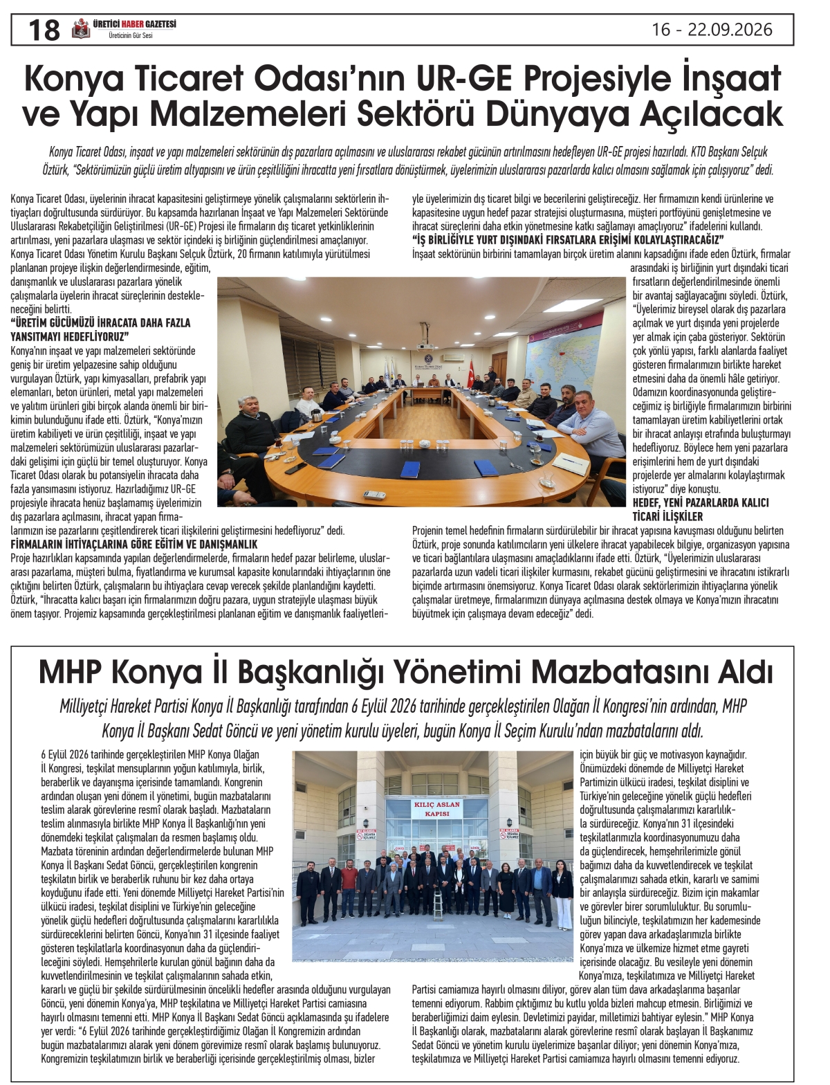 ÜRETİCİ  HABER GAZETESİ  16.09.2026