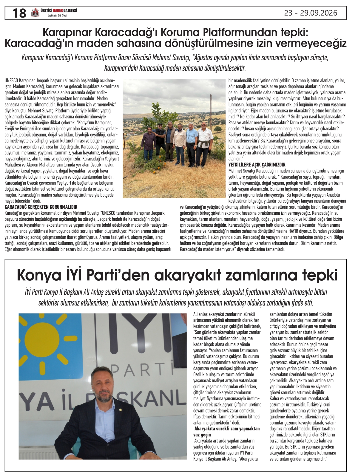 ÜRETİCİ  HABER  GAZETESİ  23.09.2026